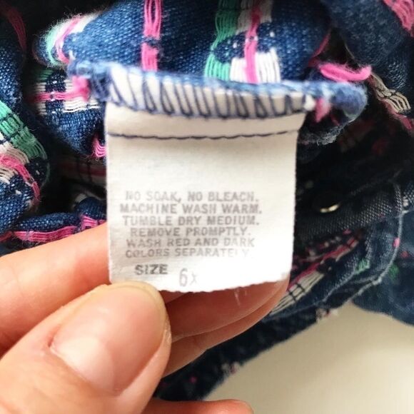 Vintage Oshkosh embroidered floral denim dress 6X - Picture 5 of 8